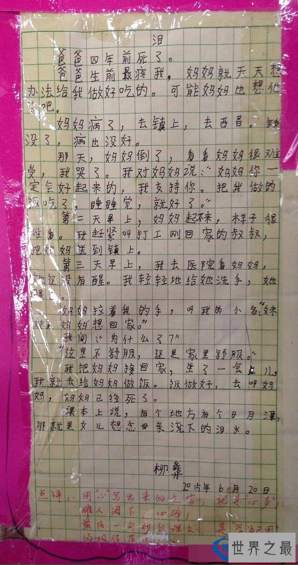 大凉山小女孩(木苦依五木)写“世界上最悲伤作文”《泪》