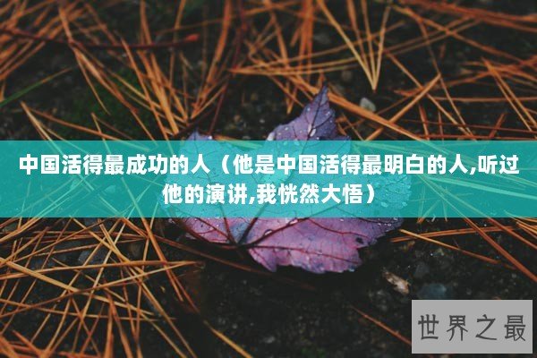 中国活得最成功的人（他是中国活得最明白的人,听过他的演讲,我恍然大悟）